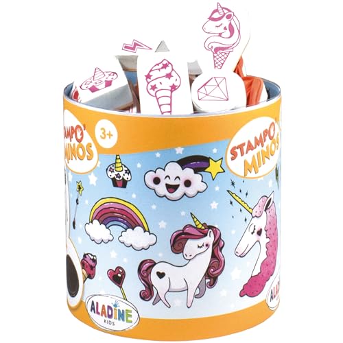 ALADINE Stempelset Minos Einhörner, inkl. 18 Stempel und 1 Stempelkissen, kreativer Stempelspaß für Kinder ab 3 Jahren von Aladine