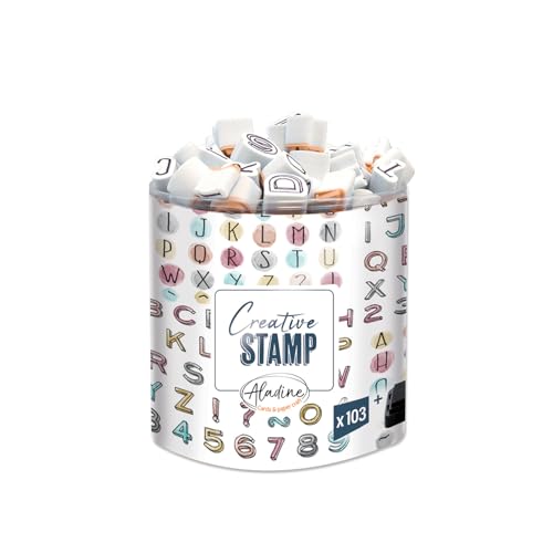 Aladine - Stampo Scrap Mini Alphabet – Stempelset für kreative Karten – Scrap, DIY, Basteln – Stempelset zum Mitnehmen + schwarzes Stempelkissen – Mini-Labet-Thema von Aladine