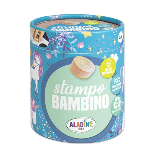 Aladine 3003131 Stempelset für Kinder, 8 Holzstempel mit Stempelkissen, Einhorn Stampo Bambino, Licorne von Aladine