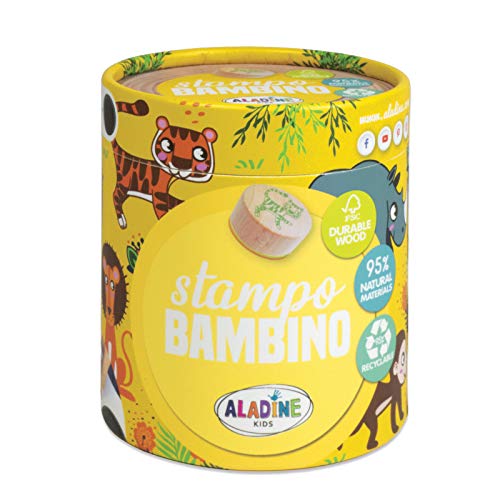 Aladine 3003132 Stempelset für Kinder, Safari, 8 Holzstempel mit Stempelkissen, Holz, Stampo Bambino Savane, Animaux de la Savane von Aladine