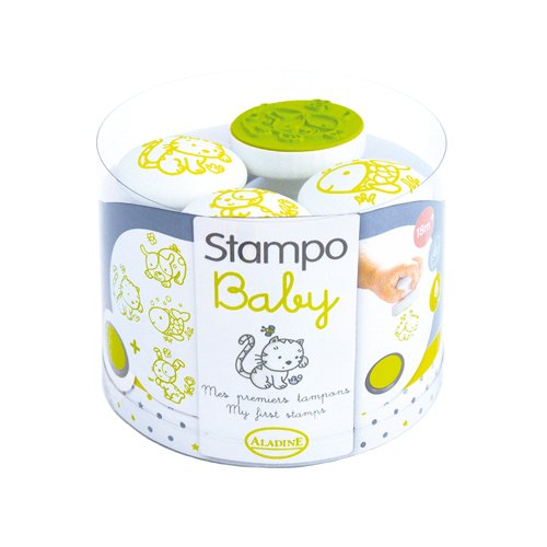 ALADINE 3055208 Stampo Baby Haustiere Kreativset, 4 Stempel und 1 Stempelkissen, Grün von Aladine