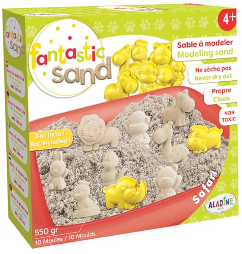 Aladine Kreatives Set Magischer Sand – Safari Tiere – Modelliersand – 550 g von Aladine