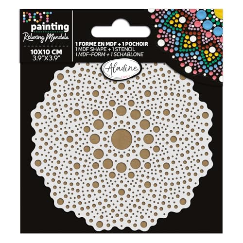 Aladine - Dot Painting Kit - 10 cm Mandala-Set mit Holzständer & Schablone - Für Erwachsene - Modernes Design - Nicht zusammenklappbar Aladine - Dot Painting Kit - 10 cm Mandala-Set mit Holzständer & Schablone - Für Erwachsene - Modernes Design - Nicht zusammenklappbar von Aladine