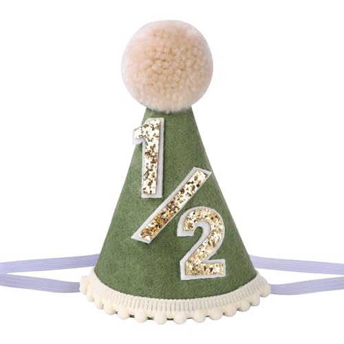 Alainzeo Halber Geburtstag Hut Verstellbar 6 Monate Meilenstein Baby Kegel Hut für Fotoshooting 1/2 Party Hut Outfit für Mädchen Jungen, Grün , Neugeboren von Alainzeo