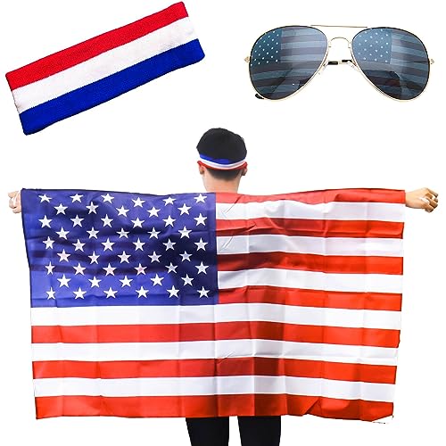 Alaixiu Amerikanische Flagge 4. Juli Kostüm Umhang Anzug USA Flagge Stirnband und Retro Sonnenbrille Unabhängigkeitstag Feier Freiheitsstatue Kostüm von Alaixiu
