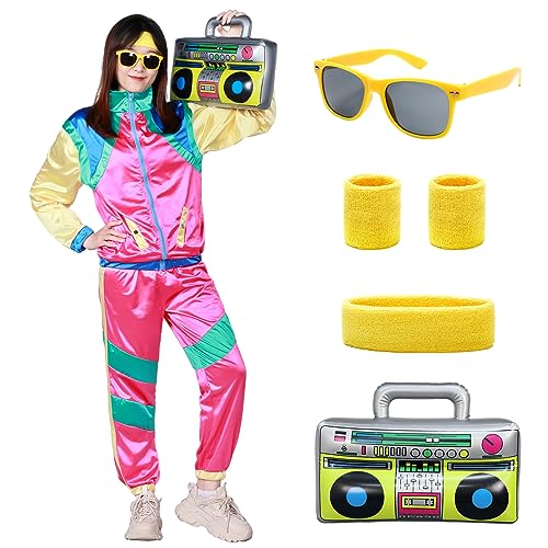 Alaiyaky 90er 80er Jahre Outfit, Retro Jogginganzug Herren Damen 80er Trainingsanzug mit Hose Anzug Schweißbänder Brille Ghettoblaster, 80er Kostüm Bad Taste Outfit für Karneval Faschings (L, Rot) Alaiyaky 90er 80er Jahre Outfit, Retro Jogginganzug Herren Damen 80er Trainingsanzug mit Hose Anzug Schweißbänder Brille Ghettoblaster, 80er Kostüm Bad Taste Outfit für Karneval Faschings (L, Rot) von Alaiyaky