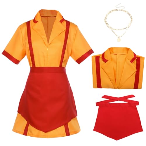 Alaiyaky Caroline und Max Kostüm 2 Broke Girls Kostüm,Maid Diner Uniform Enthält Kleid, Schürze, Halskette,Film Kostüm Damen für Frauen, Geburtstage, Karneval, Cosplay Größen: S - XXL (Anzug A, L) von Alaiyaky