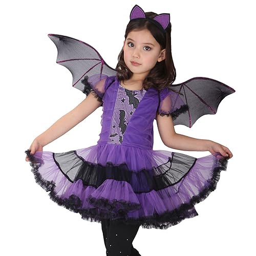 Alaiyaky Fledermaus Mädchen Kostüm mit Flügel Kinder Halloween Party Kleider mit Fledermaus Haarnadel Karneval Themenpartys (120) von Alaiyaky