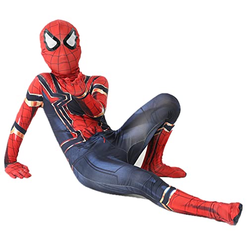Alaiyaky Spiderman Kostüm für Kinder, Superheld Cosplay Bodysuit 3D Anime Anzug Spandex Lycra Jumpsuit, Superhelden Strampler mit Maske, Spiderman Onesies für Halloween Karneval Partys (130,Stahl) von Alaiyaky