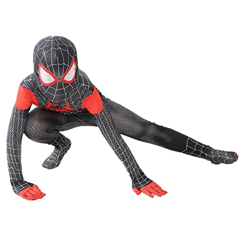 Alaiyaky Spiderman Kostüm für Kinder, Superheld Cosplay Bodysuit 3D Anime Anzug Spandex Lycra Jumpsuit, Superhelden Strampler mit Maske, Spiderman Onesies für Halloween Karneval Partys (140,Dunkel) von Alaiyaky