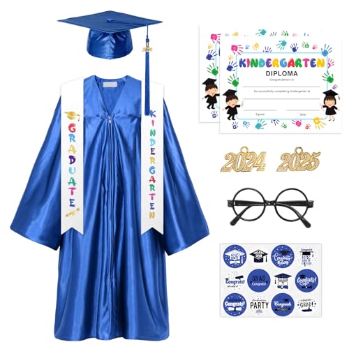 Alaiyaky Kindergarten Graduation Cap Gown Quaste Kids Graduation Cap and Preschool Shiny Gown of 2023 Graduation Ceremoney (Königsblau, 10 Stück, 30) von Alaiyaky