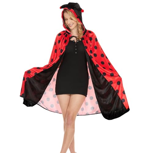 Alaiyaky Marienkäfer Kostüm Damen, Marienkäfer Cape mit Fühler Karneval Kostüm Damen Marienkäfer Outfit, Rot Umhang mit Kapuze, Marienkäfer Kostüm Erwachsene für Karneval Faschings (Cosplay 1, S) von Alaiyaky