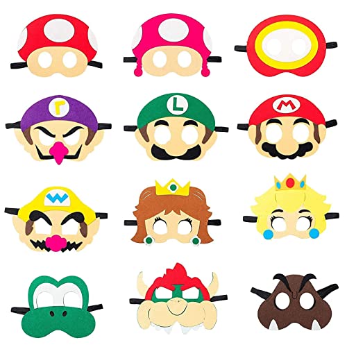 Alaiyaky Mario Masken Set, 12 Stück Anime Maske, Party Masken für Erwachsene und Kinder, Party Zubehör Set für Geburtstag Party Karneval Halloween von Alaiyaky