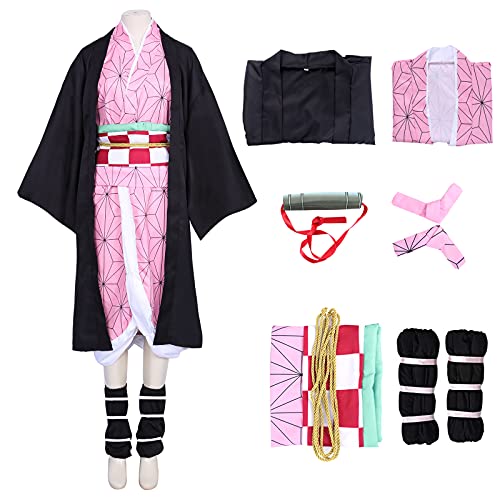 Alaiyaky Nezuko Cosplay Demon Slayer Kostüm Set, Anime Outfit mit Umhang Gürtel und Ohrringen für Erwachsene und Kinder Halloween Party Comic Show Kleidung (Medium, Cosplay2) von Alaiyaky