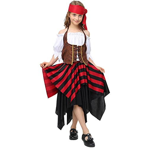 Alaiyaky Piraten Kostüm Kinder Set, Piraten Kleid Mädchen mit Piratenhut, Pirat Cosplay für Mädchen (Piraten Kleid, T-Small) von Alaiyaky