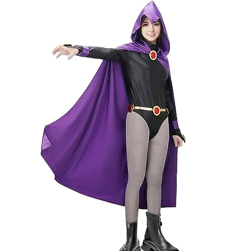 Alaiyaky Rabenkostüm für Damen, Superheld, Rabe, Teenager, Titans, Raben-Umhang, Overall, violett, Kapuzenumhang für Halloween, Cosplay (XXL) von Alaiyaky
