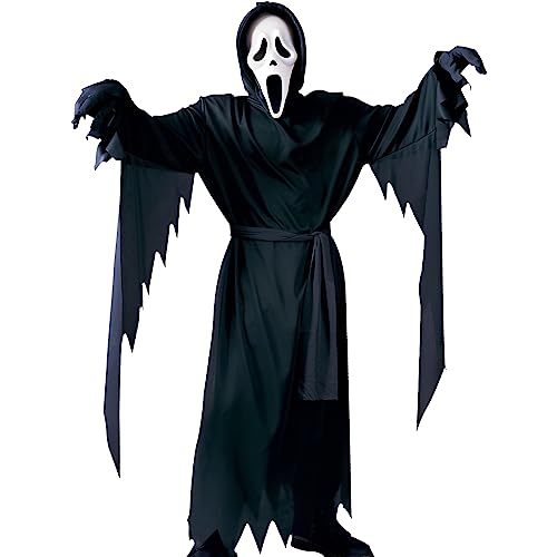 Alaiyaky Schwarze Ghostface Kostüme für Erwachsene, Halloween-Kostüm mit schwarzer Weste und weißer Schrei-Maske, gruseliges Kostüm für Halloween, Horror-Mottopartys (L, Schwarz) von Alaiyaky