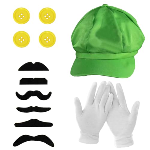 Alaiyaky Super Klempner Hut, Klempner Kostüm, Klempner Cosplay Kappen, Karnevalskostüm, Kostümparty, Geschenk für Kinder und Erwachsene (Grün) von Alaiyaky