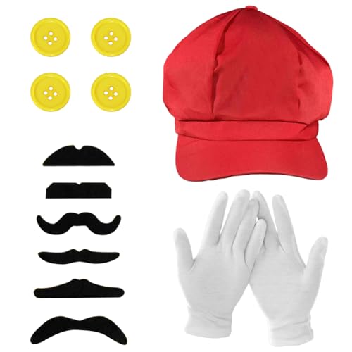 Alaiyaky Super Klempner Hut, Klempner Kostüm, Klempner Cosplay Kappen, Karnevalskostüm, Kostümparty, Geschenk für Kinder und Erwachsene (Rot) von Alaiyaky