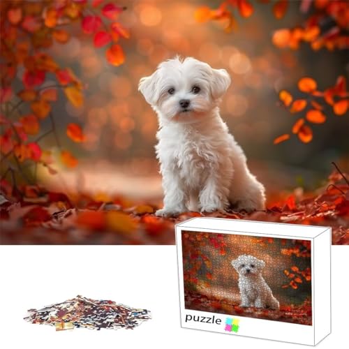 Herbst Puzzle 200 Teile Hund Puzzle für Erwachsene Lernspiel Herausforderungsspielzeug, Schwer Jigsaw für Familienaktivitäten Dekoration, Geschenke für Männer, Frauen, ältere Menschen 35x25cm L-48 von Alaoan
