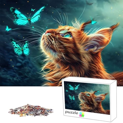 Puzzle 1500Teile Puzzle Katze, Erwachsene Anspruchsvoll Impossible, Passgenauen Puzzleteilen, Lustige Muster, Geschicklichkeitsspiel für die Ganze Familie, Geschenke für Frauen, Schmetterling L-49 von Alaoan