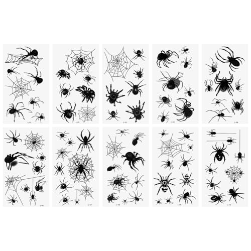Alaoo 10 Blätt Halloween Tattoo Gesicht Spinnen,Halloween Gesichtstattoo mit Spinnennetz Gesicht,Temporäre Schwarz Spinnen Tattoos für Masquerade Karneval Party Punk Geschenk Alaoo 10 Blätt Halloween Tattoo Gesicht Spinnen,Halloween Gesichtstattoo mit Spinnennetz Gesicht,Temporäre Schwarz Spinnen Tattoos für Masquerade Karneval Party Punk Geschenk von Alaoo
