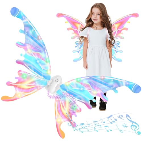 Alaoo Elektrische Feenflügel mit LED Lichtern, Schmetterling Flügel für Mädchen Frauen, Beweglichen Schmetterlingsflügeln und musikalischen, Feen Kostüm Cosplay für Karneval Halloween von Alaoo