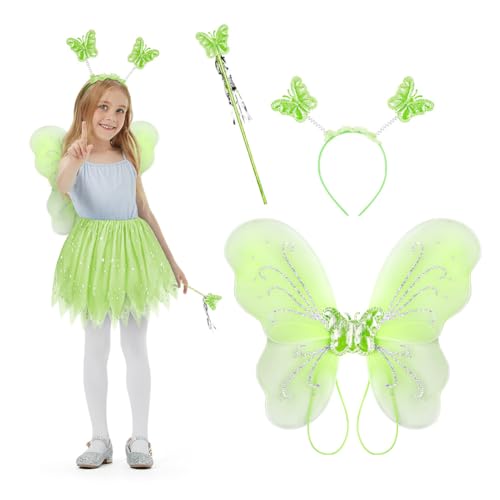 Alaoo Fun Play Feen Kostüm Kinder,3 Stück Kostüm Schmetterling Kinder mit Schmetterlingsflügel Zauberstab und Haarreifen für Geburtstagsfeier,Cosplay, Mottoparty,Karneval,Halloween,Grün,Klein Alaoo Fun Play Feen Kostüm Kinder,3 Stück Kostüm Schmetterling Kinder mit Schmetterlingsflügel Zauberstab und Haarreifen für Geburtstagsfeier,Cosplay, Mottoparty,Karneval,Halloween,Grün,Klein von Alaoo