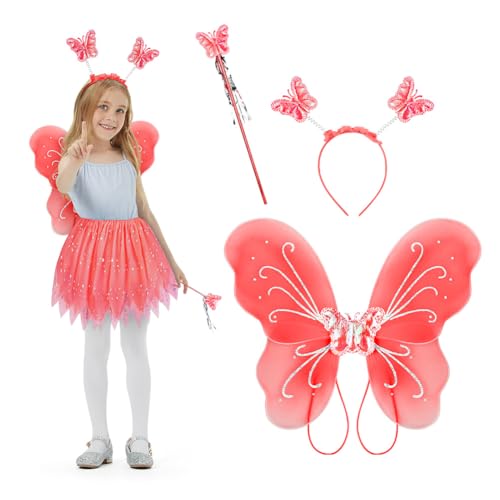 Alaoo Fun Play Feen Kostüm Kinder,3 Stück Kostüm Schmetterling Kinder mit Schmetterlingsflügel Zauberstab und Haarreifen für Geburtstagsfeier,Cosplay, Mottoparty,Karneval,Halloween,Rot,Klein Alaoo Fun Play Feen Kostüm Kinder,3 Stück Kostüm Schmetterling Kinder mit Schmetterlingsflügel Zauberstab und Haarreifen für Geburtstagsfeier,Cosplay, Mottoparty,Karneval,Halloween,Rot,Klein von Alaoo