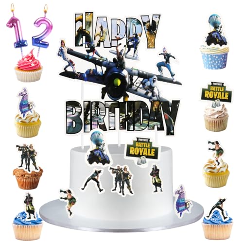 Alaoo Geburtstagskerzen Zahlen, Kuchendeko geburtstagskerze 12, Kerzendekoration zum Thema Spiel, Violetter Farbverlauf Geburtstagskerzen, Geburtstag Deko von Alaoo