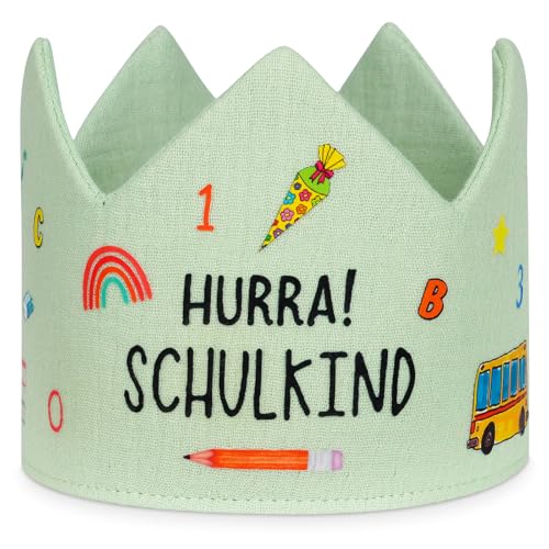Alaoo Geburtstagskrone Kinder, Geburtstag Stoff Kinderkrone, Einschulung Deko für Jungen Mädchen Schulfeste, Geburtstagsfeiern und Abschlussfeiern (Grün) von Alaoo