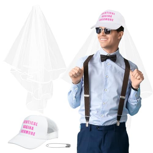 Alaoo JGA Outfit Set, Junggesellenabschied Männer Deko 2er, Junggesellenabschied Hut und Schleier, JGA Party Zubehör, Accessoires für Bachelorette Party Hochzeit Fotorequisiten von Alaoo
