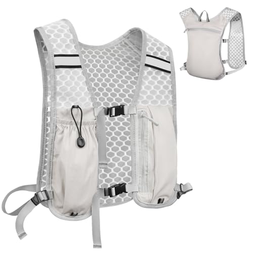 Alaoo Laufweste Damen und Herren, Multifunktionale Ultrleicht Fahrradrucksack, Verstellbare Brustgurte, Runing Vest Reflektierend für Laufen, Camping, Wandern usw. (Grau) von Alaoo