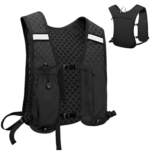 Alaoo Laufweste Damen und Herren, Multifunktionale Ultrleicht Fahrradrucksack, Verstellbare Brustgurte, Runing Vest Reflektierend für Laufen, Camping, Wandern usw. (Schwarz) von Alaoo