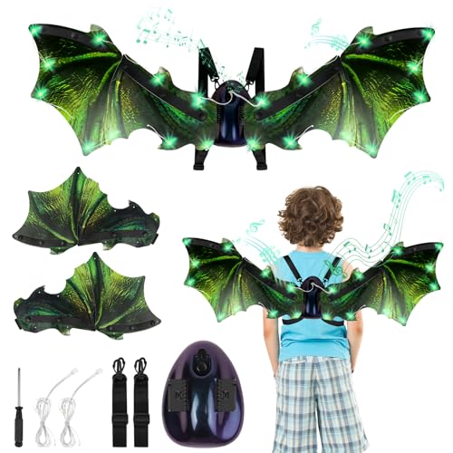 Alaoo Leuchtende Flügel, leuchtende Dinosaurierflügel, Dinosaurierflügel-Dekoration, leuchtende Flügel Requisiten, Dinosaurierflügel-Kostüm für Halloween, Karneval, Rollenspiel (Grün) von Alaoo