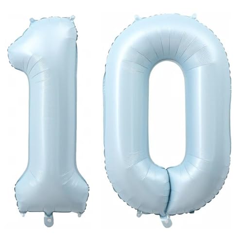 Alaoo Luftballon 10 Geburtstag Zahl, 40 Zoll Blau Creme Folienballon, Riesenzahl Ballon für Mädchen Junge Geburtstag Party Dekoration Jahrestag Dekorationen von Alaoo