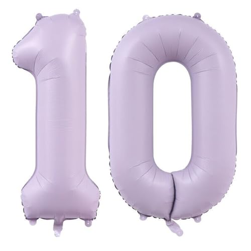 Alaoo Luftballon 10 Geburtstag Zahl, 40 Zoll Lila Creme Folienballon, Riesenzahl Ballon für Mädchen Junge Geburtstag Party Dekoration Jahrestag Dekorationen von Alaoo