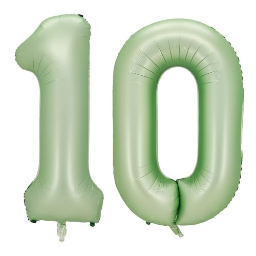 Alaoo Luftballon 10 Geburtstag Zahl, 40 Zoll Olivgrün Creme Folienballon, Riesenzahl Ballon für Mädchen Junge Geburtstag Party Dekoration Jahrestag Dekorationen von Alaoo
