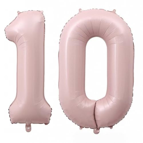 Alaoo Luftballon 10 Geburtstag Zahl, 40 Zoll Rosa Creme Folienballon, Riesenzahl Ballon für Mädchen Junge Geburtstag Party Dekoration Jahrestag Dekorationen von Alaoo