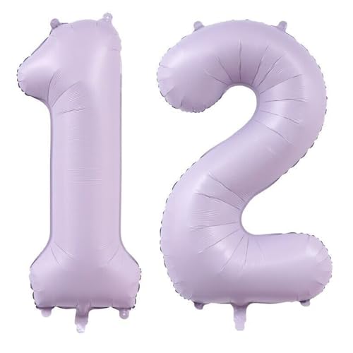 Alaoo Luftballon 12 Geburtstag Zahl, 40 Zoll Lila Creme Folienballon, Riesenzahl Ballon für Mädchen Junge Geburtstag Party Dekoration Jahrestag Dekorationen von Alaoo
