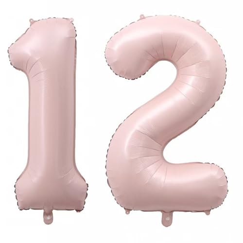 Alaoo Luftballon 12 Geburtstag Zahl, 40 Zoll Rosa Creme Folienballon, Riesenzahl Ballon für Mädchen Junge Geburtstag Party Dekoration Jahrestag Dekorationen von Alaoo
