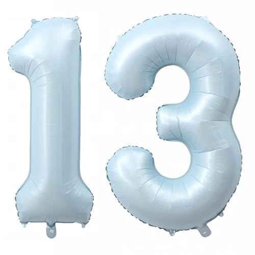 Alaoo Luftballon 13 Geburtstag Zahl, 40 Zoll Blau Creme Folienballon, Riesenzahl Ballon für Mädchen Junge Geburtstag Party Dekoration Jahrestag Dekorationen von Alaoo