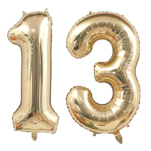 Alaoo Luftballon 13 Geburtstag Zahl, 40 Zoll Gold Creme Folienballon, Riesenzahl Ballon für Mädchen Junge Geburtstag Party Dekoration Jahrestag Dekorationen von Alaoo