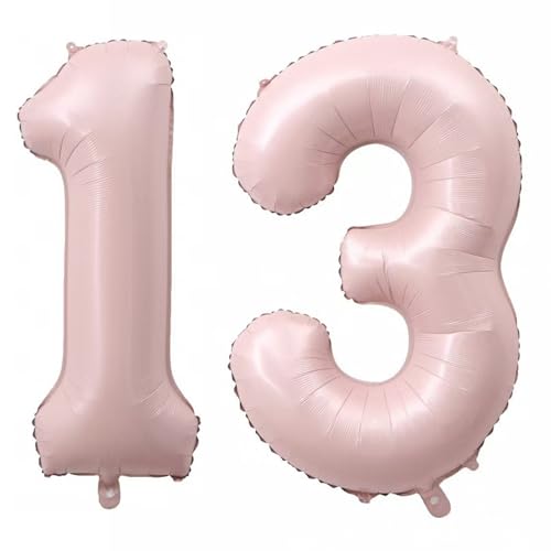 Alaoo Luftballon 13 Geburtstag Zahl, 40 Zoll Rosa Creme Folienballon, Riesenzahl Ballon für Mädchen Junge Geburtstag Party Dekoration Jahrestag Dekorationen von Alaoo
