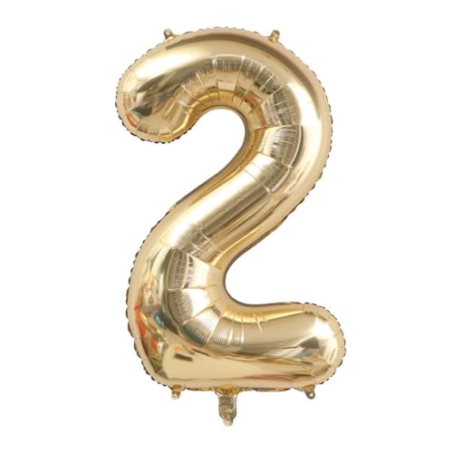 Alaoo Luftballon 2 Geburtstag Zahl, 40 Zoll Gold Creme Folienballon, Riesenzahl Ballon für Mädchen Junge Geburtstag Party Dekoration Jahrestag Dekorationen von Alaoo