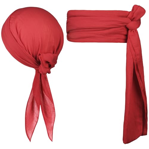 Alaoo Piraten Accessoires Set, 2 Stück Set Piratenkapitän Kostümzubehör, Piraten-Stirnbänder, Gürtel, für Karneval, Cosplay, Party, Halloween(Rot) von Alaoo