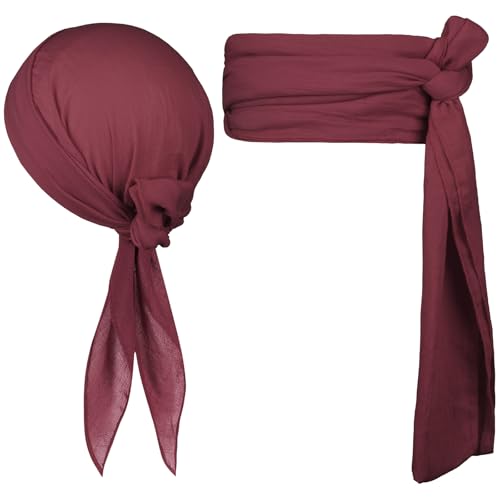 Alaoo Piraten Accessoires Set, 2 Stück Set Piratenkapitän Kostümzubehör, Piraten-Stirnbänder, Gürtel, für Karneval, Cosplay, Party, Halloween(Weinrot) von Alaoo