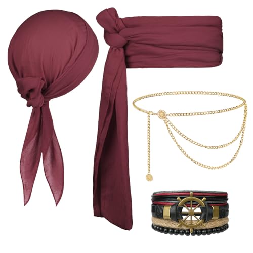 Alaoo Piraten Accessoires Set, 4 PCS Piraten Stirnband Taillengürtel,Piraten-Design-Accessoires für Karneval, Cosplay, Party, Halloween Kinder Frauen Männer Alaoo Piraten Accessoires Set, 4 PCS Piraten Stirnband Taillengürtel,Piraten-Design-Accessoires für Karneval, Cosplay, Party, Halloween Kinder Frauen Männer von Alaoo