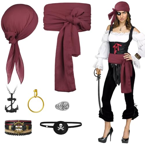 Alaoo Piraten Accessoires Set, Piratenkapitän Kostümzubehör, Piraten-Design-Accessoires für Karneval, Cosplay, Party, Halloween von Alaoo