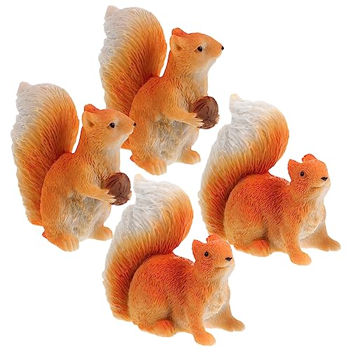 4 Stück Miniaturen Schmücken Miniaturtiere Mini-eichhörnchen-Modell Garten Kleine Statuen Mikrolandschaftsstatuen Mini-eichhörnchen-Figuren Winzige Eichhörnchenstatuen Harz Alasum von Alasum